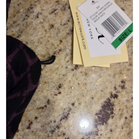 New! ECI Size L Sweater Black Purple Embellished Neck Rhinestone Geometric - Picture 6 of 16